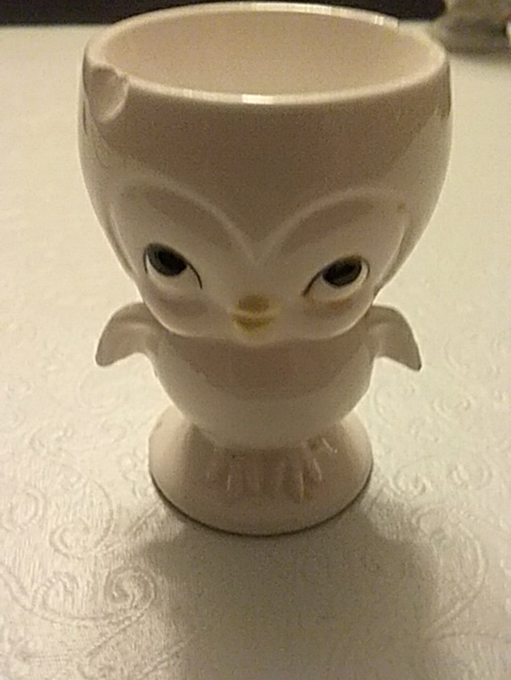 Ceramic Owl Egg Cup - White -Easter Vintage